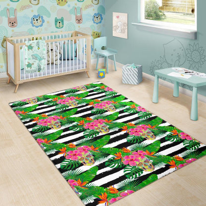 Aloha Skull Striped Pattern Print Area Rug GearFrost