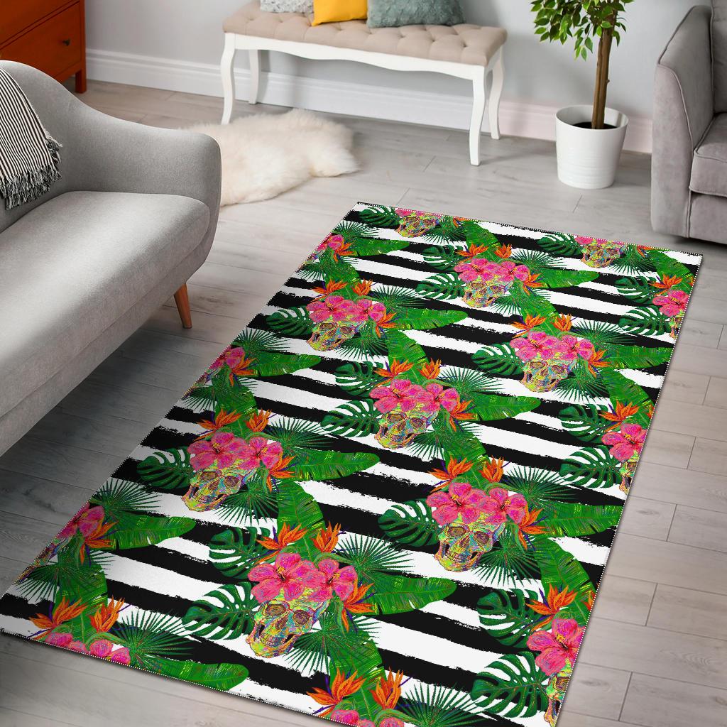 Aloha Skull Striped Pattern Print Area Rug GearFrost