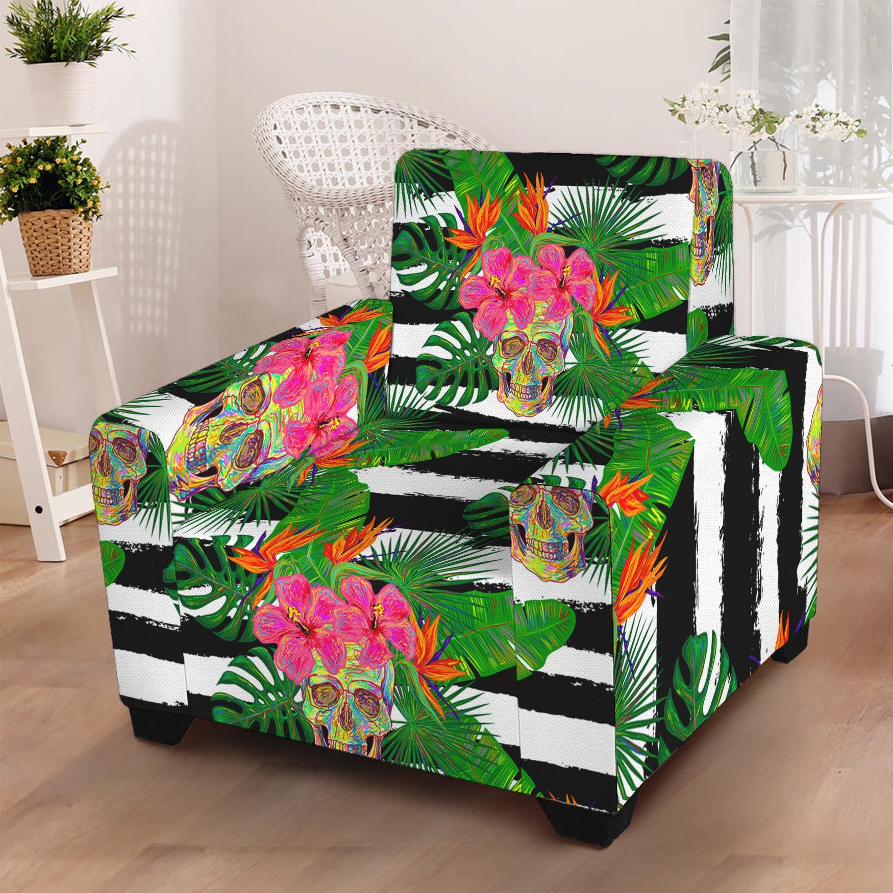 Aloha Skull Striped Pattern Print Armchair Slipcover