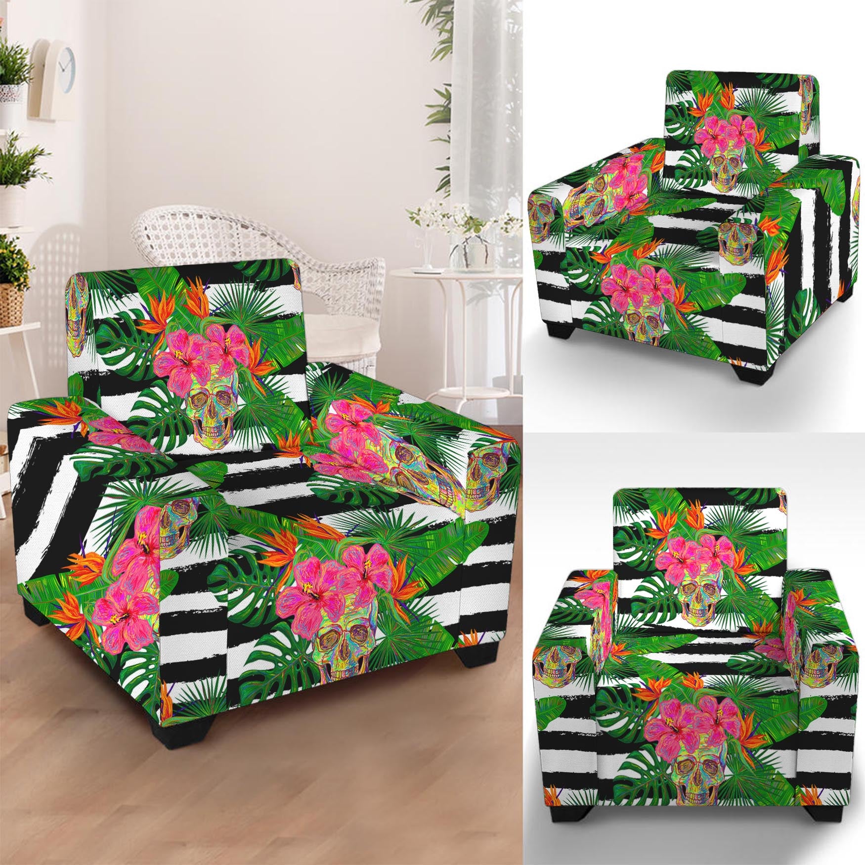 Aloha Skull Striped Pattern Print Armchair Slipcover