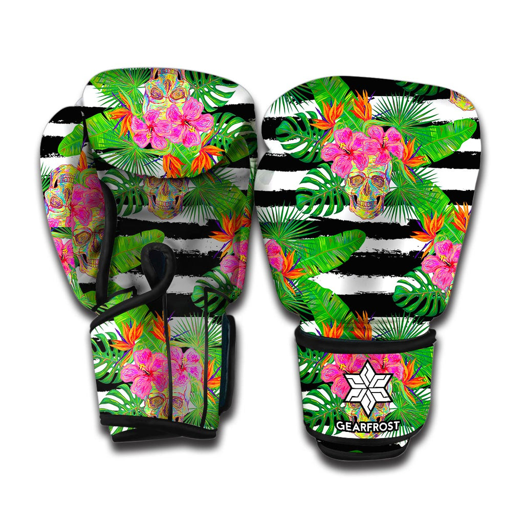 Aloha Skull Striped Pattern Print Boxing Gloves