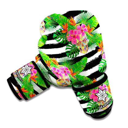 Aloha Skull Striped Pattern Print Boxing Gloves