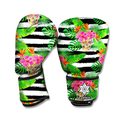 Aloha Skull Striped Pattern Print Boxing Gloves