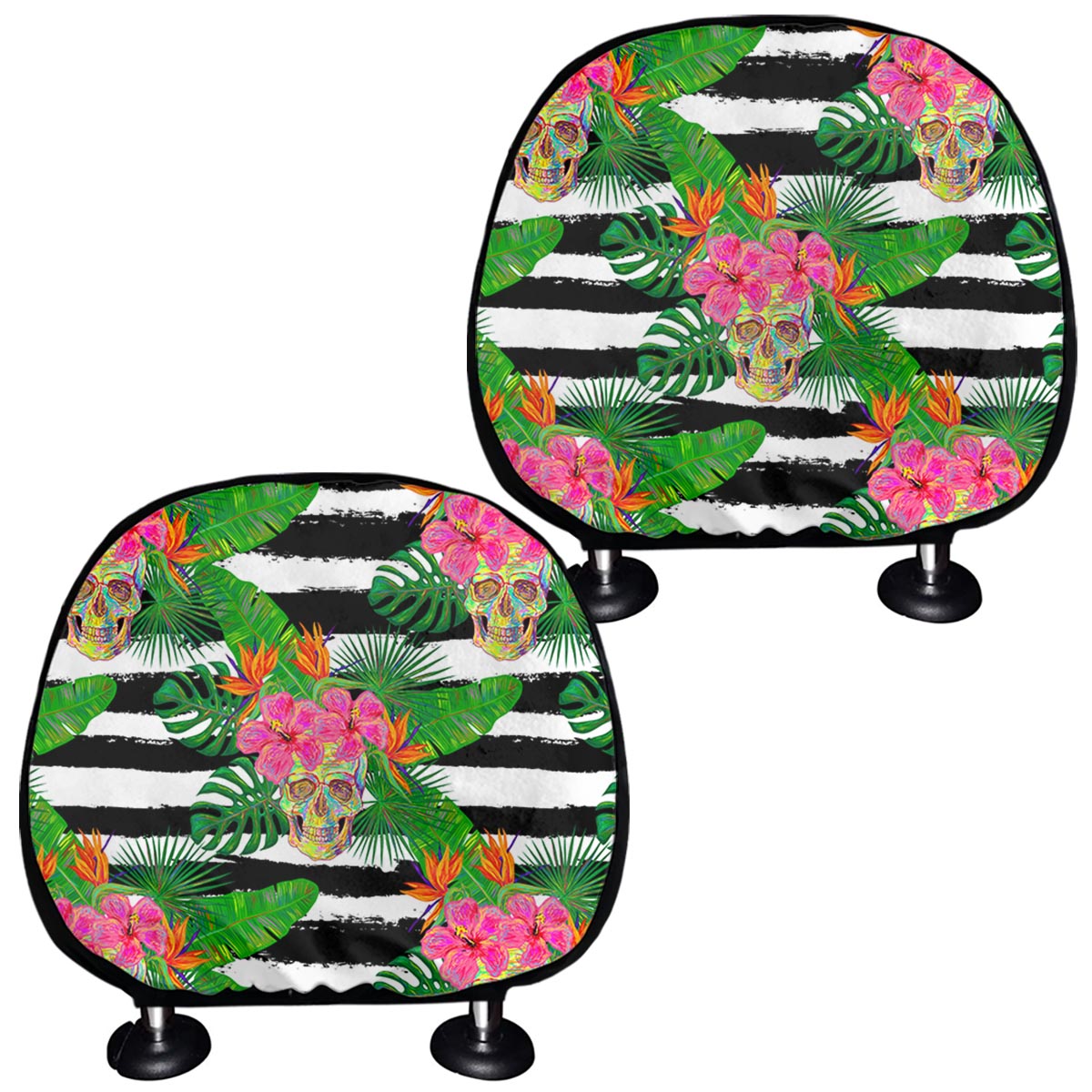 Aloha Skull Striped Pattern Print Car Headrest Covers