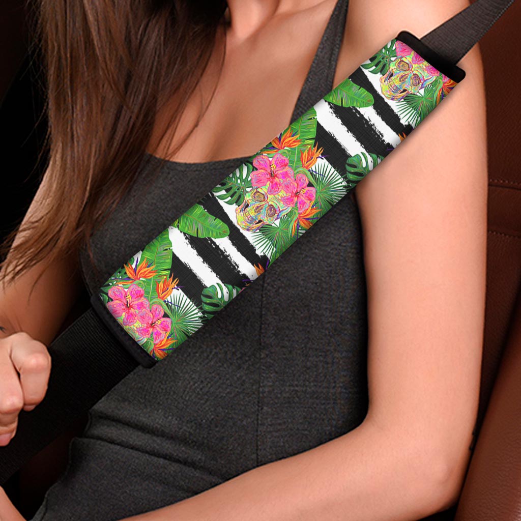 Aloha Skull Striped Pattern Print Car Seat Belt Covers