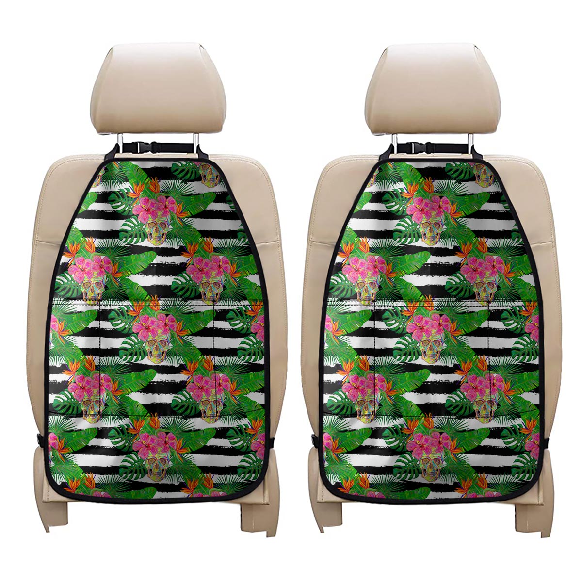 Aloha Skull Striped Pattern Print Car Seat Organizers