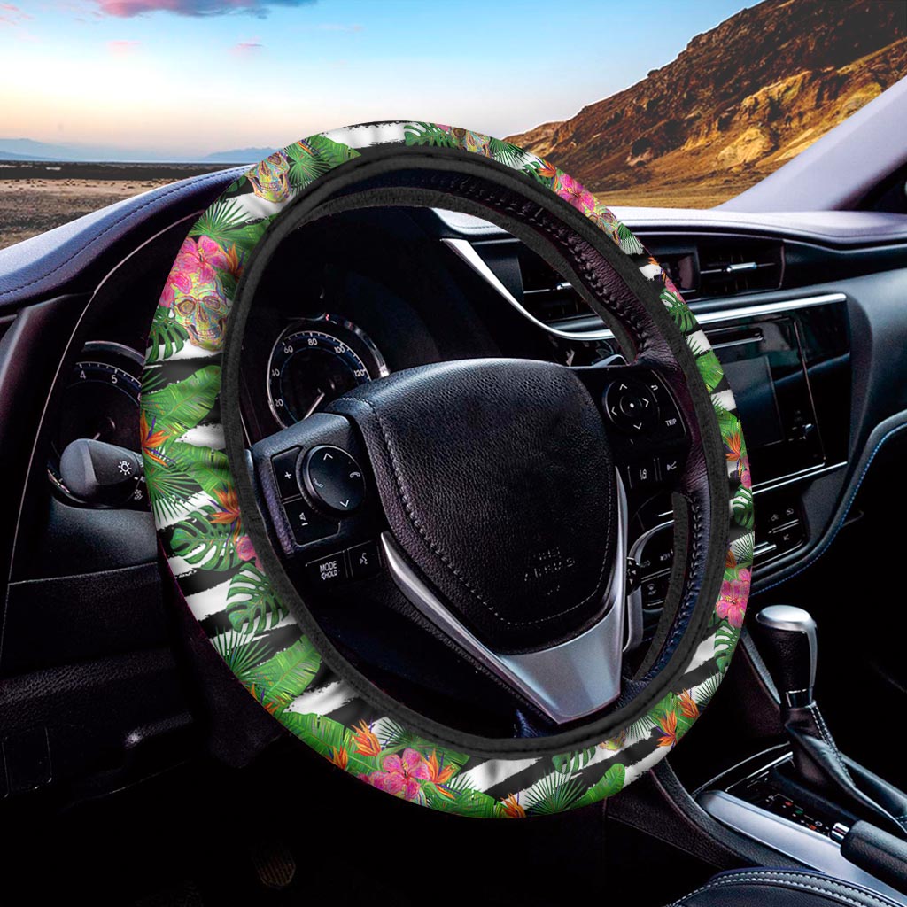 Aloha Skull Striped Pattern Print Car Steering Wheel Cover