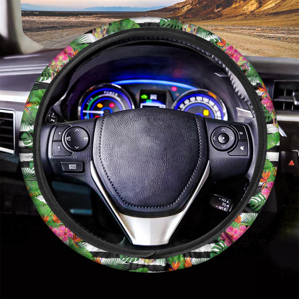 Aloha Skull Striped Pattern Print Car Steering Wheel Cover