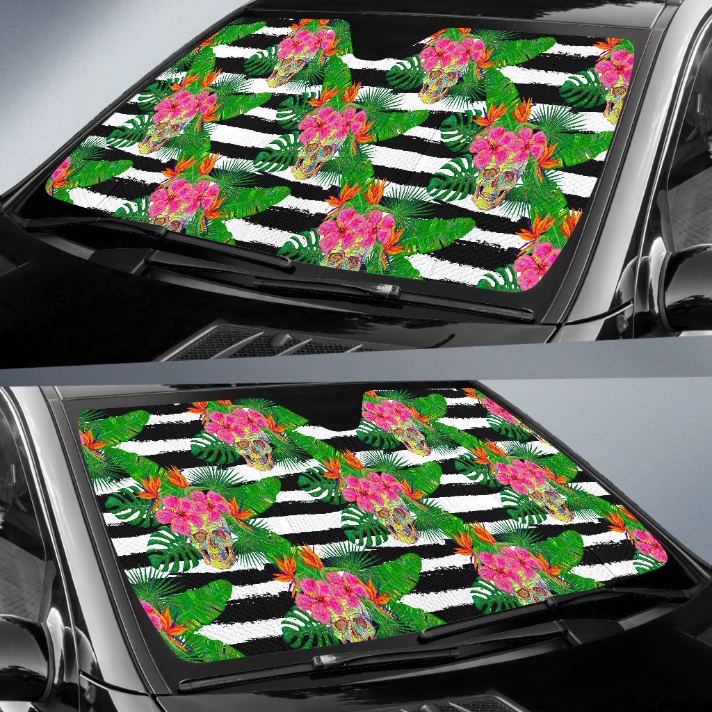 Aloha Skull Striped Pattern Print Car Sun Shade GearFrost