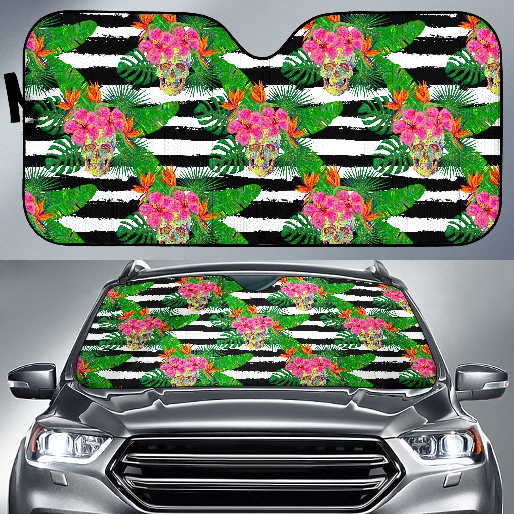 Aloha Skull Striped Pattern Print Car Sun Shade GearFrost