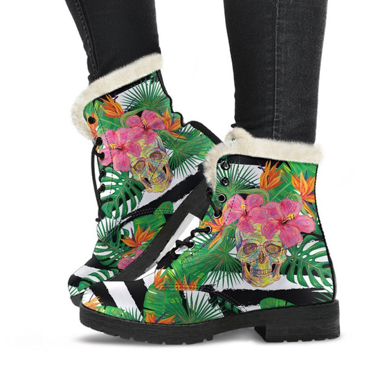 Aloha Skull Striped Pattern Print Comfy Boots GearFrost