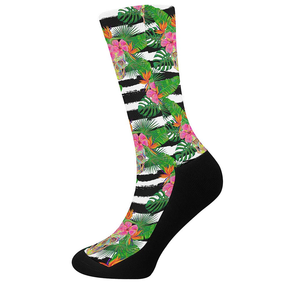 Aloha Skull Striped Pattern Print Crew Socks