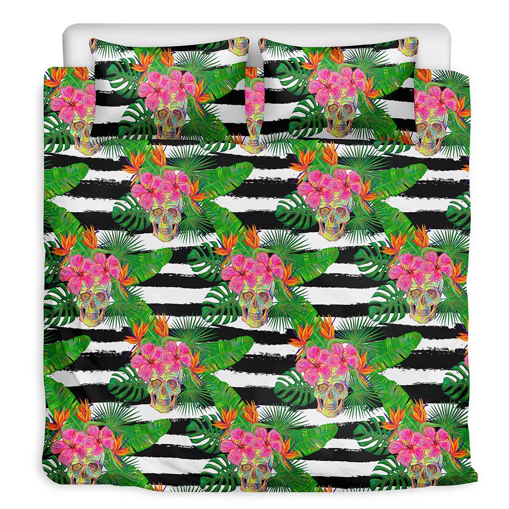 Aloha Skull Striped Pattern Print Duvet Cover Bedding Set