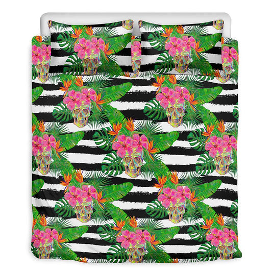 Aloha Skull Striped Pattern Print Duvet Cover Bedding Set