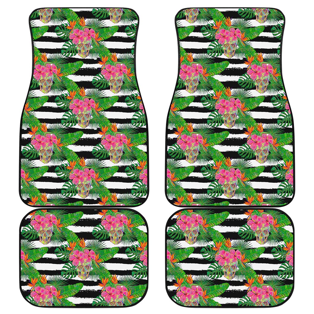 Aloha Skull Striped Pattern Print Front and Back Car Floor Mats