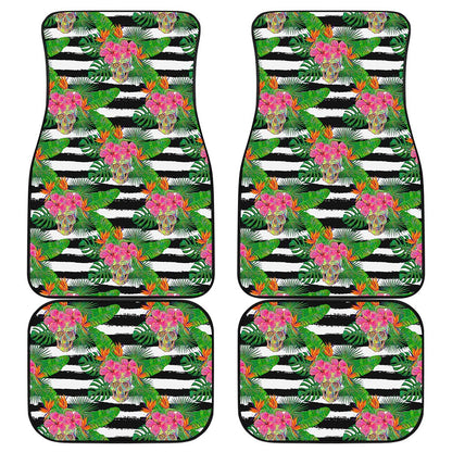 Aloha Skull Striped Pattern Print Front and Back Car Floor Mats