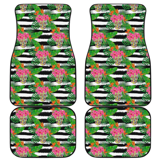 Aloha Skull Striped Pattern Print Front and Back Car Floor Mats