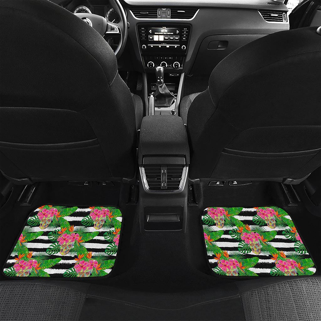 Aloha Skull Striped Pattern Print Front and Back Car Floor Mats