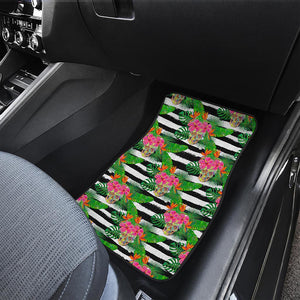 Aloha Skull Striped Pattern Print Front and Back Car Floor Mats