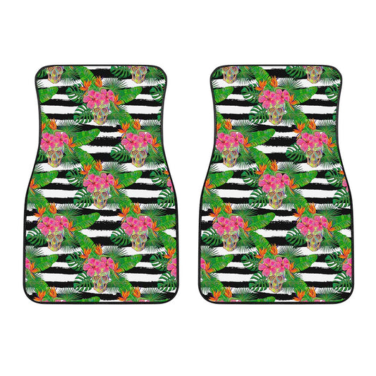 Aloha Skull Striped Pattern Print Front Car Floor Mats