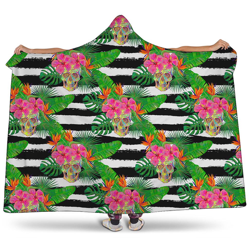 Aloha Skull Striped Pattern Print Hooded Blanket