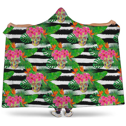 Aloha Skull Striped Pattern Print Hooded Blanket