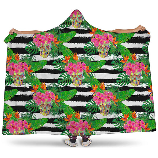 Aloha Skull Striped Pattern Print Hooded Blanket