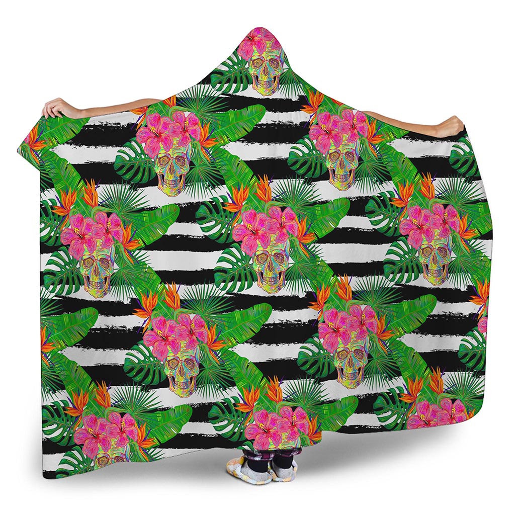 Aloha Skull Striped Pattern Print Hooded Blanket
