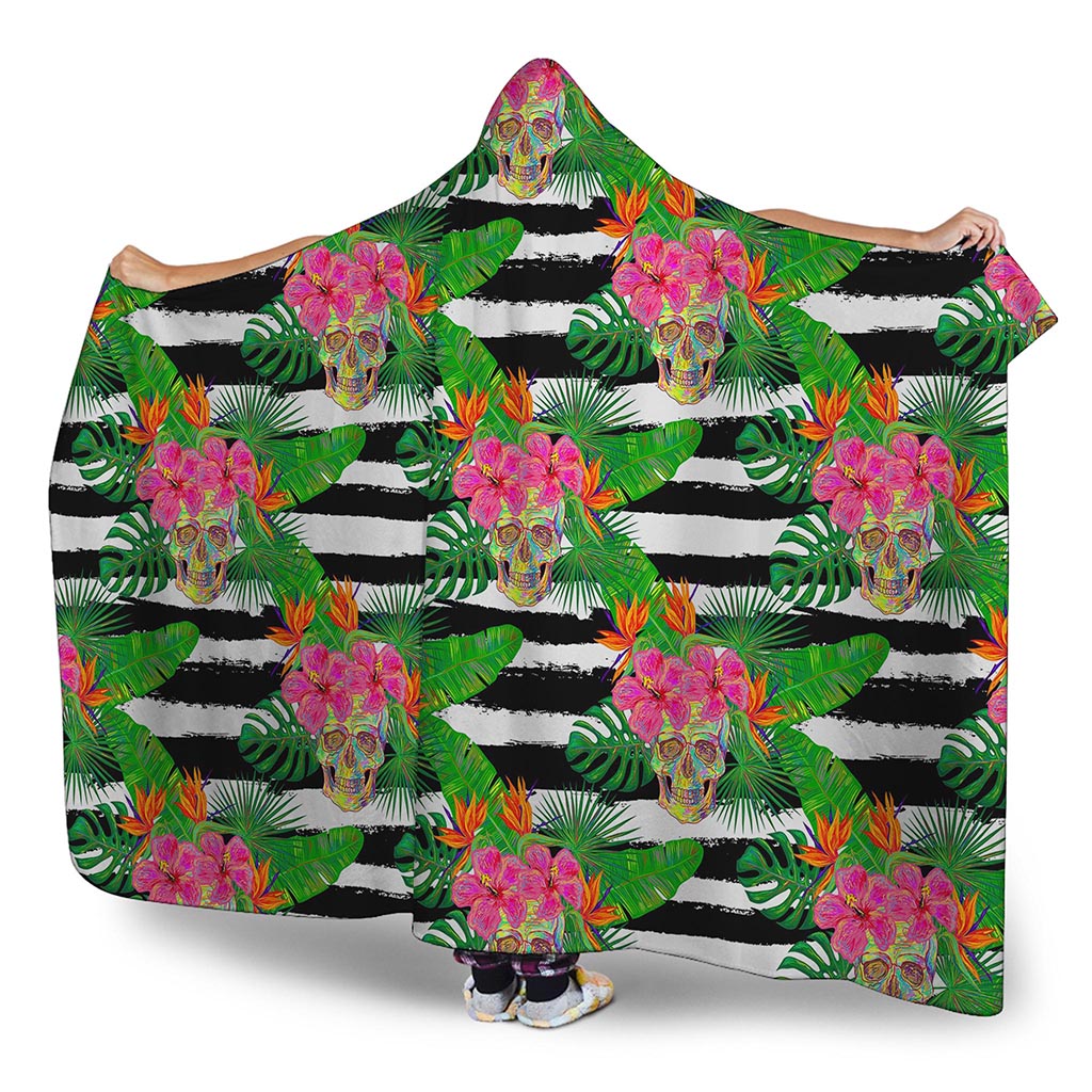 Aloha Skull Striped Pattern Print Hooded Blanket