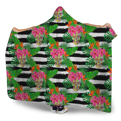 Aloha Skull Striped Pattern Print Hooded Blanket