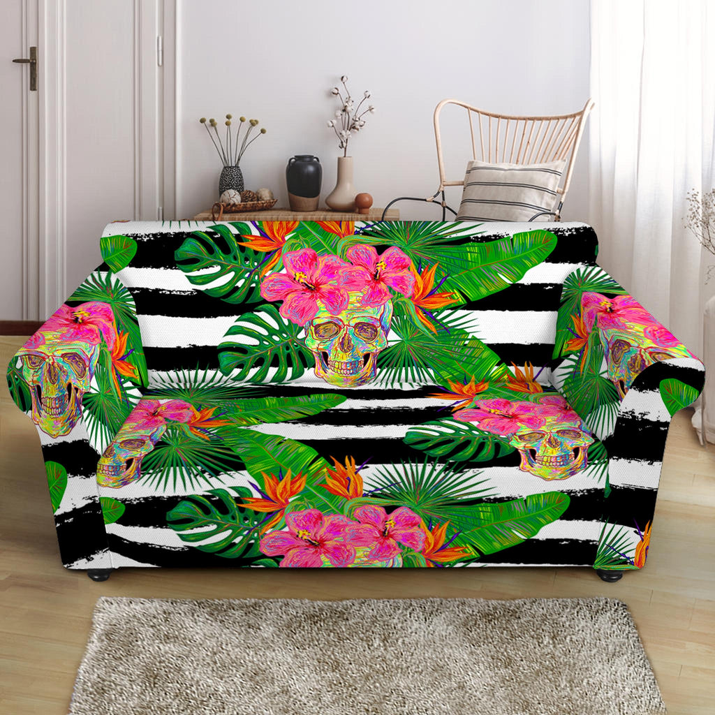 Aloha Skull Striped Pattern Print Loveseat Slipcover