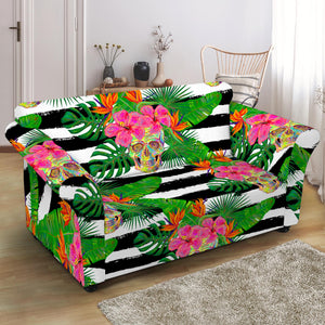 Aloha Skull Striped Pattern Print Loveseat Slipcover