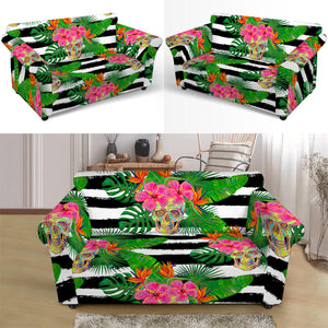 Aloha Skull Striped Pattern Print Loveseat Slipcover