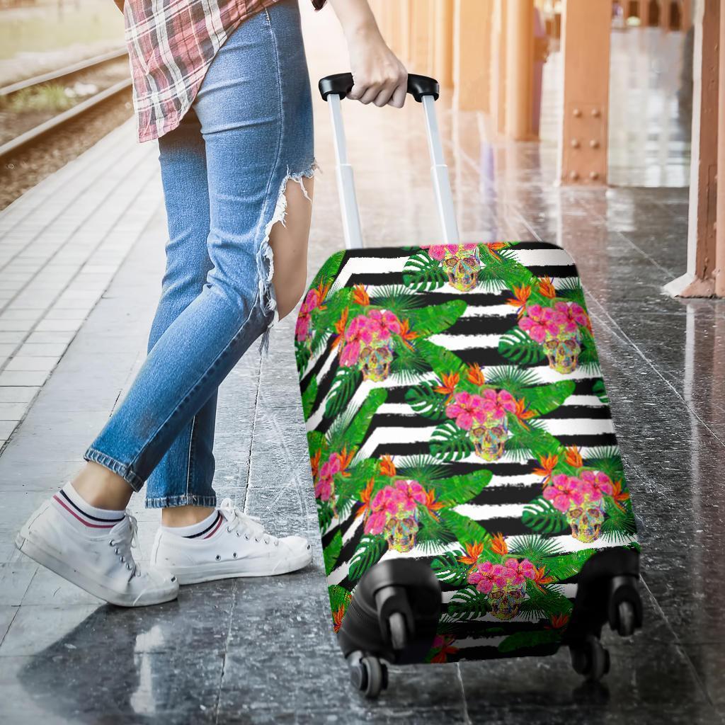 Aloha Skull Striped Pattern Print Luggage Cover GearFrost