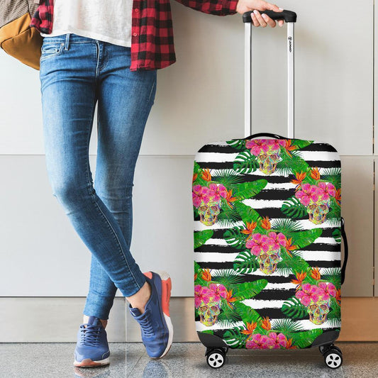 Aloha Skull Striped Pattern Print Luggage Cover GearFrost