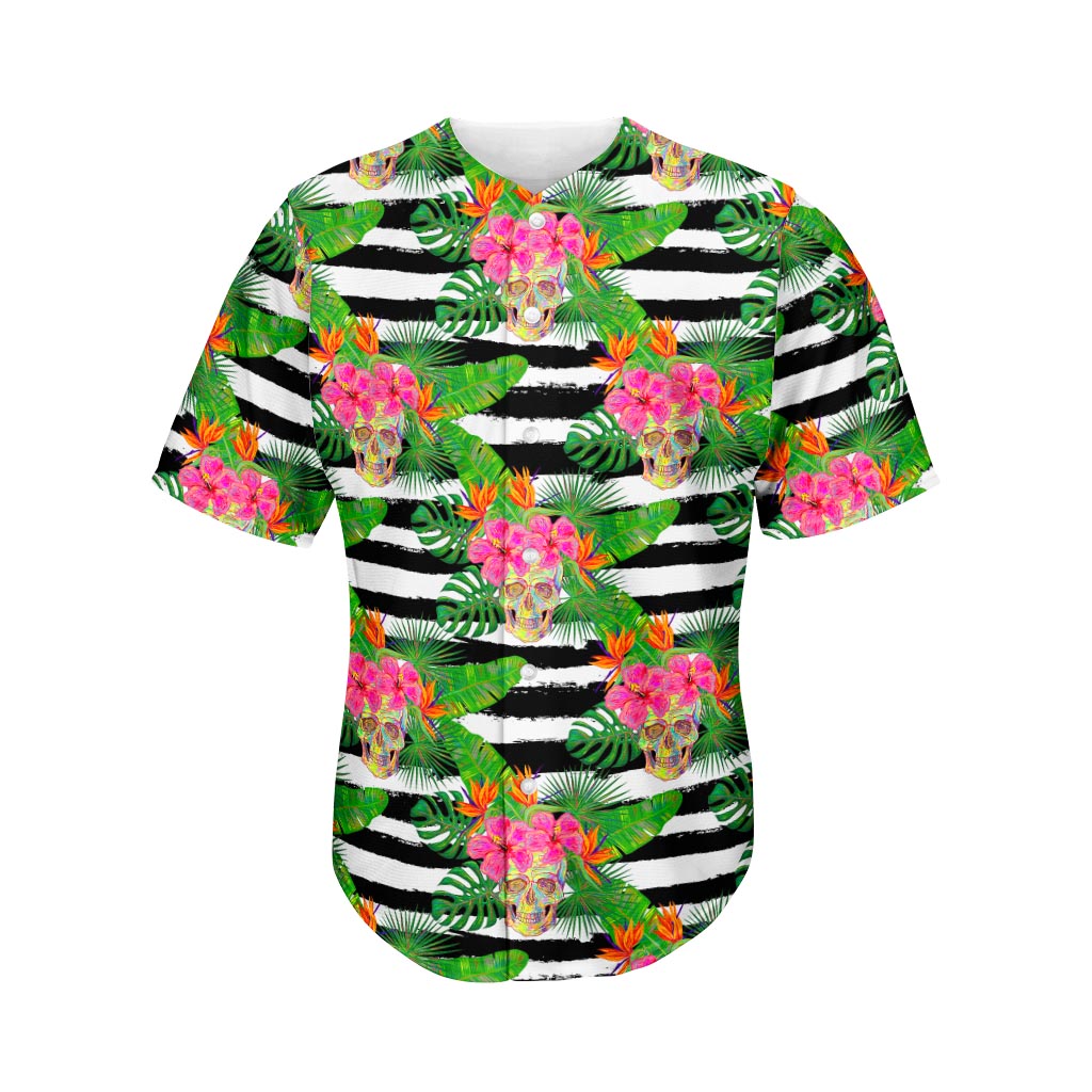 Aloha Skull Striped Pattern Print Men's Baseball Jersey