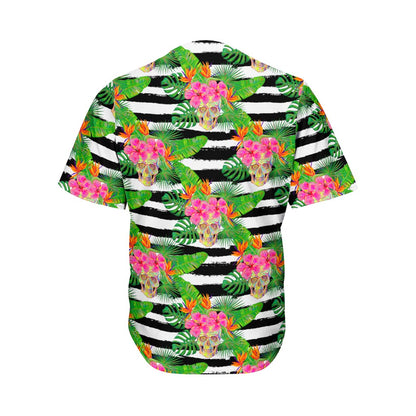 Aloha Skull Striped Pattern Print Men's Baseball Jersey