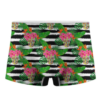 Aloha Skull Striped Pattern Print Men's Boxer Briefs