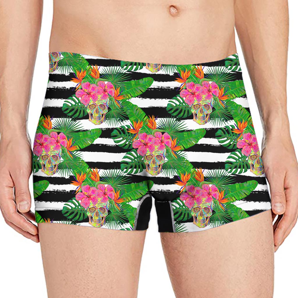 Aloha Skull Striped Pattern Print Men's Boxer Briefs