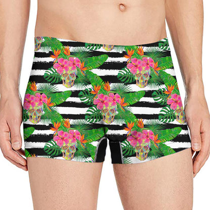 Aloha Skull Striped Pattern Print Men's Boxer Briefs