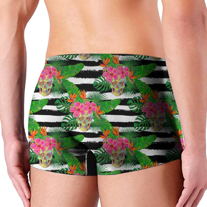 Aloha Skull Striped Pattern Print Men's Boxer Briefs