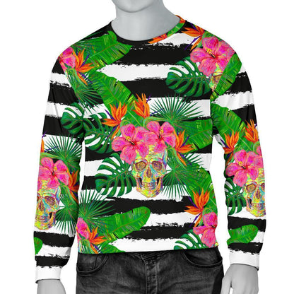 Aloha Skull Striped Pattern Print Men's Crewneck Sweatshirt GearFrost