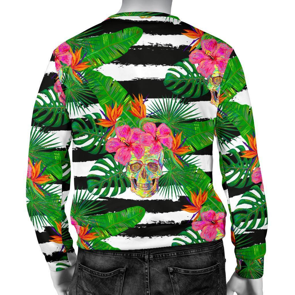 Aloha Skull Striped Pattern Print Men's Crewneck Sweatshirt GearFrost