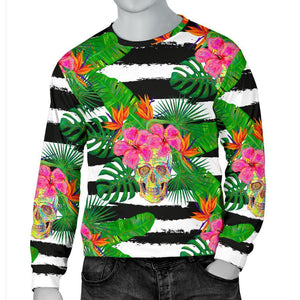 Aloha Skull Striped Pattern Print Men's Crewneck Sweatshirt GearFrost