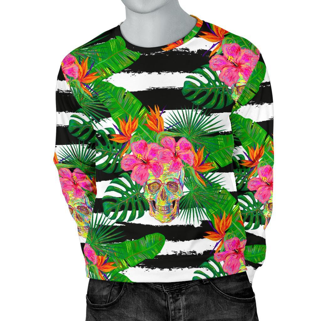 Aloha Skull Striped Pattern Print Men's Crewneck Sweatshirt GearFrost