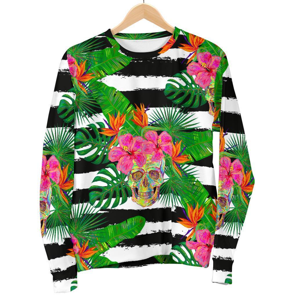 Aloha Skull Striped Pattern Print Men's Crewneck Sweatshirt GearFrost