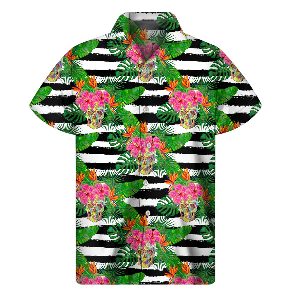 Aloha Skull Striped Pattern Print Men's Short Sleeve Shirt
