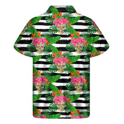 Aloha Skull Striped Pattern Print Men's Short Sleeve Shirt
