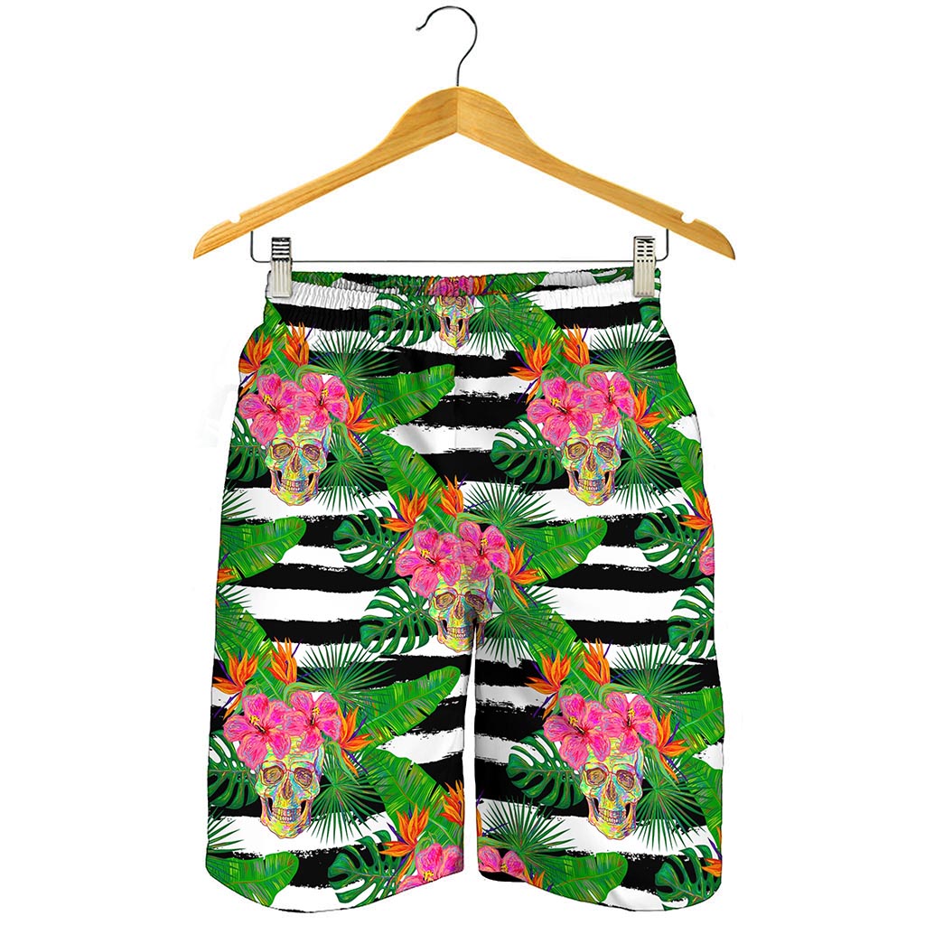 Aloha Skull Striped Pattern Print Men's Shorts