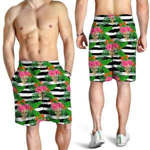 Aloha Skull Striped Pattern Print Men's Shorts